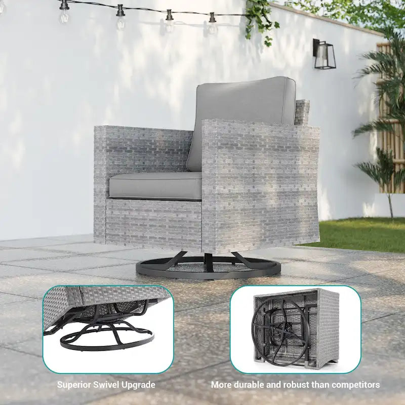 8-Piece PE Rattan Sofa Set Brown 3-Seat Sofa 2 Swivel Rockers 2 Chairs 2 Ottomans 1 Table