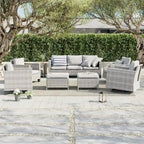 8-Piece PE Rattan Sofa Set Brown 3-Seat Sofa 2 Swivel Rockers 2 Chairs 2 Ottomans 1 Table