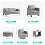 8-Piece PE Rattan Sofa Set Brown 3-Seat Sofa 2 Swivel Rockers 2 Chairs 2 Ottomans 1 Table