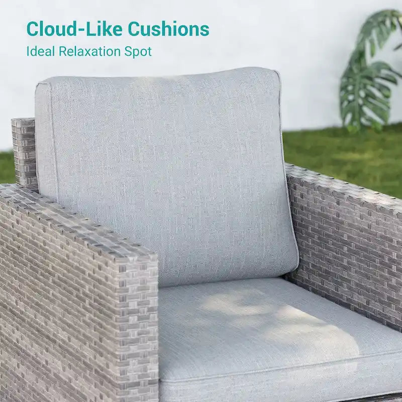 8-Piece PE Rattan Sofa Set Brown 3-Seat Sofa 2 Swivel Rockers 2 Chairs 2 Ottomans 1 Table