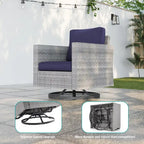 8-Piece PE Rattan Sofa Set Brown 3-Seat Sofa 2 Swivel Rockers 2 Chairs 2 Ottomans 1 Table
