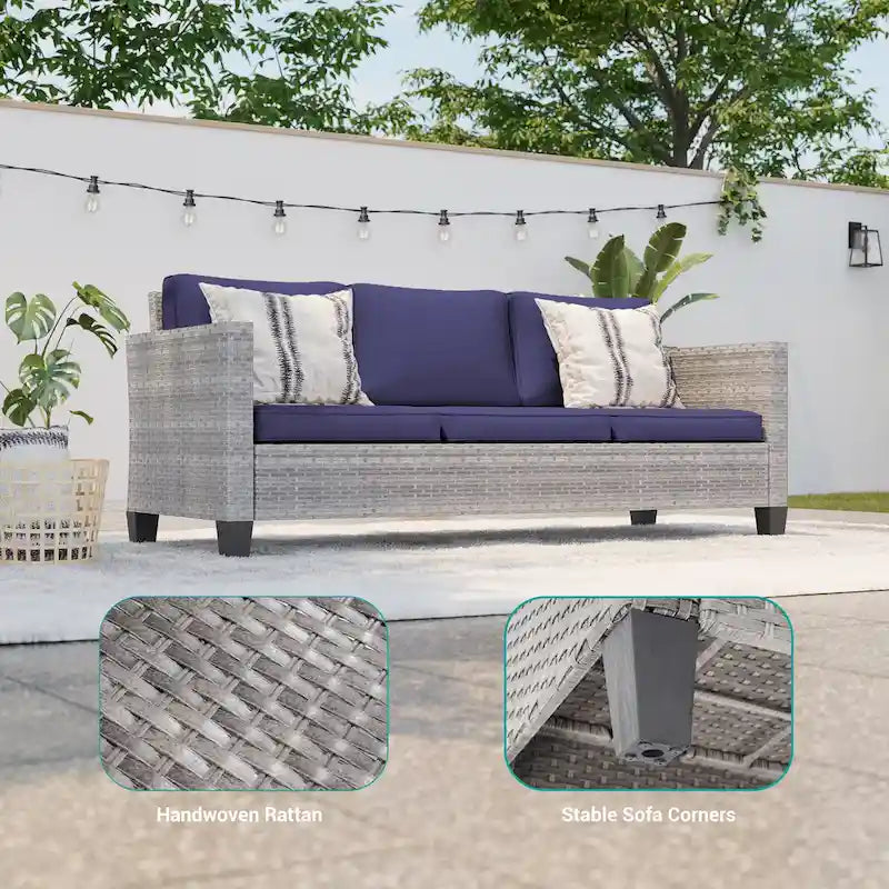 8-Piece PE Rattan Sofa Set Brown 3-Seat Sofa 2 Swivel Rockers 2 Chairs 2 Ottomans 1 Table
