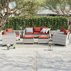 8-Piece PE Rattan Sofa Set Brown 3-Seat Sofa 2 Swivel Rockers 2 Chairs 2 Ottomans 1 Table