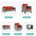 8-Piece PE Rattan Sofa Set Brown 3-Seat Sofa 2 Swivel Rockers 2 Chairs 2 Ottomans 1 Table