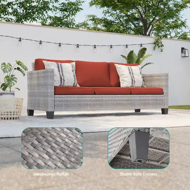8-Piece PE Rattan Sofa Set Brown 3-Seat Sofa 2 Swivel Rockers 2 Chairs 2 Ottomans 1 Table