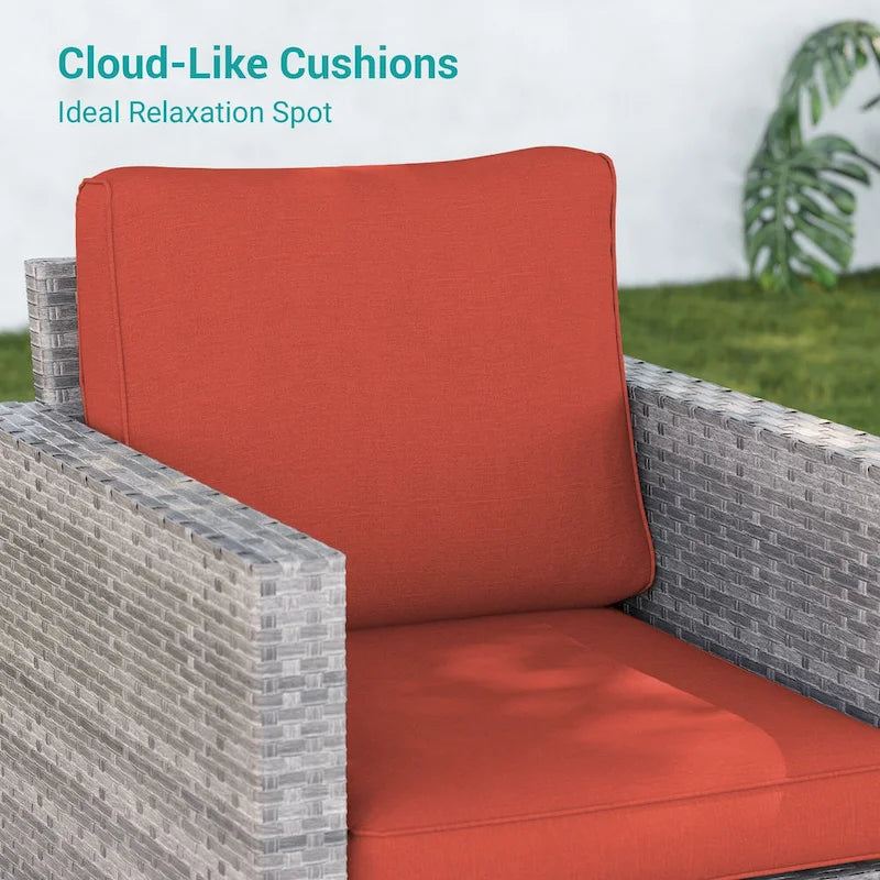 8-Piece PE Rattan Sofa Set Brown 3-Seat Sofa 2 Swivel Rockers 2 Chairs 2 Ottomans 1 Table