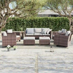8-Piece PE Rattan Sofa Set Brown 3-Seat Sofa 2 Swivel Rockers 2 Chairs 2 Ottomans 1 Table