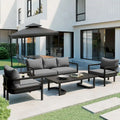 4-Piece Steel Sofa Set Black Frame with Cushions for 5 People 1 Loveseat 2 Chairs 1 Table