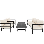 4-Piece Steel Sofa Set Black Frame with Cushions for 5 People 1 Loveseat 2 Chairs 1 Table