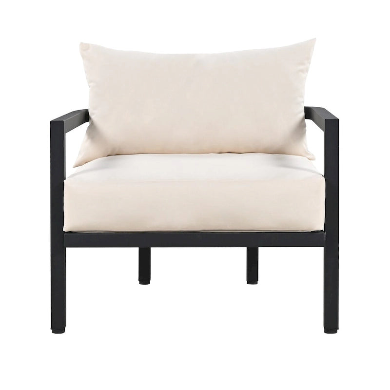 4-Piece Steel Sofa Set Black Frame with Cushions for 5 People 1 Loveseat 2 Chairs 1 Table