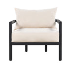 4-Piece Steel Sofa Set Black Frame with Cushions for 5 People 1 Loveseat 2 Chairs 1 Table