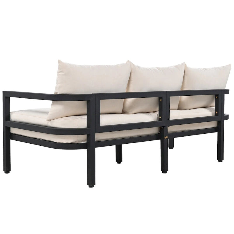 4-Piece Steel Sofa Set Black Frame with Cushions for 5 People 1 Loveseat 2 Chairs 1 Table
