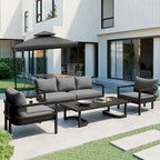4-Piece Steel Sofa Set Black Frame with Cushions for 5 People 1 Loveseat 2 Chairs 1 Table