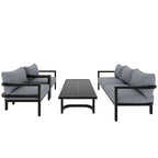 4-Piece Steel Sofa Set Black Frame with Cushions for 5 People 1 Loveseat 2 Chairs 1 Table