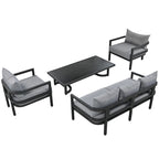 4-Piece Steel Sofa Set Black Frame with Cushions for 5 People 1 Loveseat 2 Chairs 1 Table