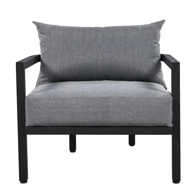 4-Piece Steel Sofa Set Black Frame with Cushions for 5 People 1 Loveseat 2 Chairs 1 Table