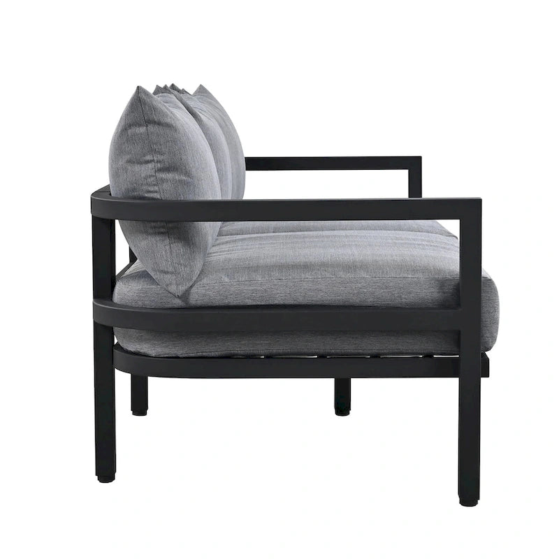 4-Piece Steel Sofa Set Black Frame with Cushions for 5 People 1 Loveseat 2 Chairs 1 Table