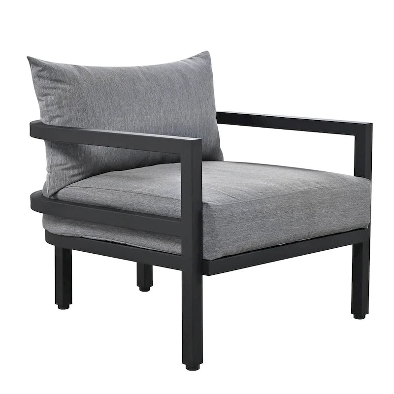 4-Piece Steel Sofa Set Black Frame with Cushions for 5 People 1 Loveseat 2 Chairs 1 Table