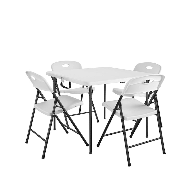 5-Piece Folding Table and Chair Set White for 4 People 36-inch Square Table
