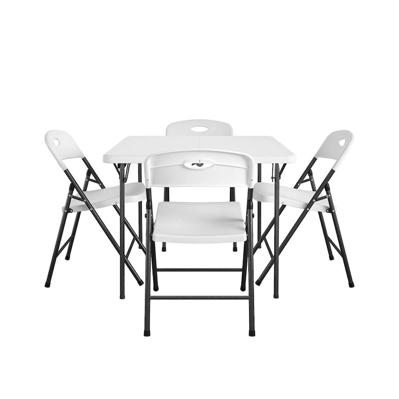 5-Piece Folding Table and Chair Set White for 4 People 36-inch Square Table