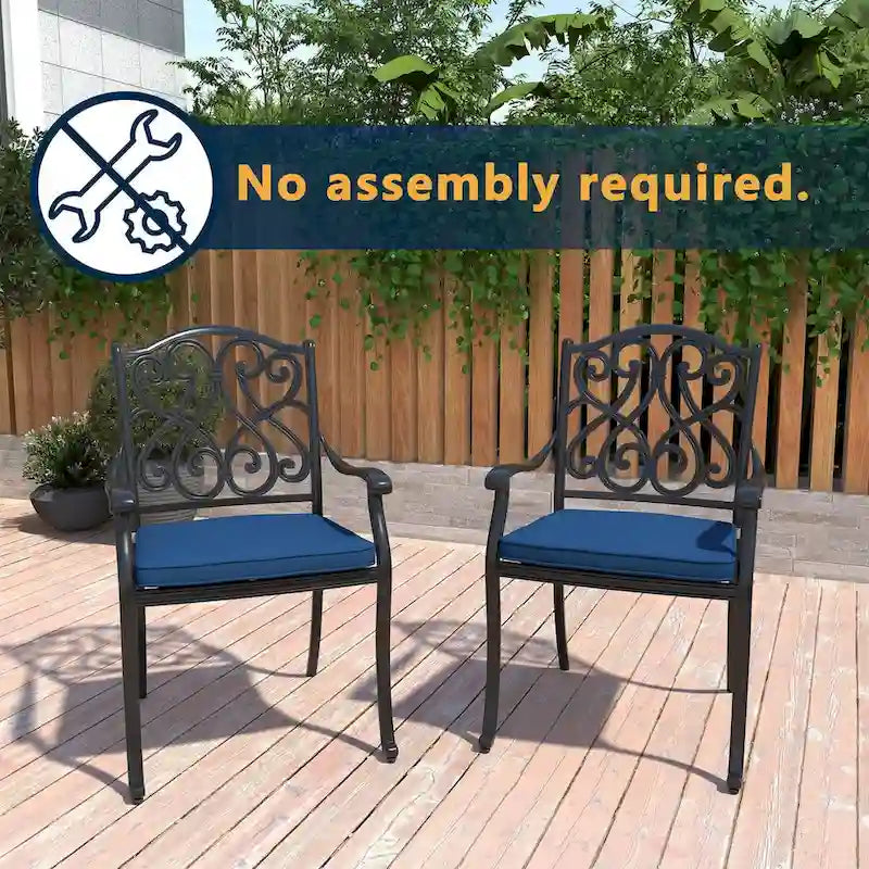 7-Piece Cast Aluminum Dining Set Black for 4-6 People 6 Chairs 1 Oval Table