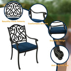 7-Piece Cast Aluminum Dining Set Black for 4-6 People 6 Chairs 1 Oval Table