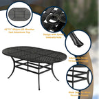 7-Piece Cast Aluminum Dining Set Black for 4-6 People 6 Chairs 1 Oval Table