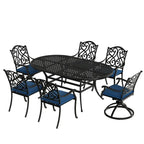 7-Piece Cast Aluminum Dining Set Black for 4-6 People 6 Chairs 1 Oval Table