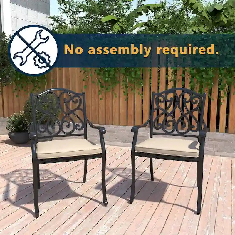 7-Piece Cast Aluminum Dining Set Black for 4-6 People 6 Chairs 1 Oval Table