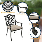 7-Piece Cast Aluminum Dining Set Black for 4-6 People 6 Chairs 1 Oval Table