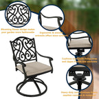 7-Piece Cast Aluminum Dining Set Black for 4-6 People 6 Chairs 1 Oval Table