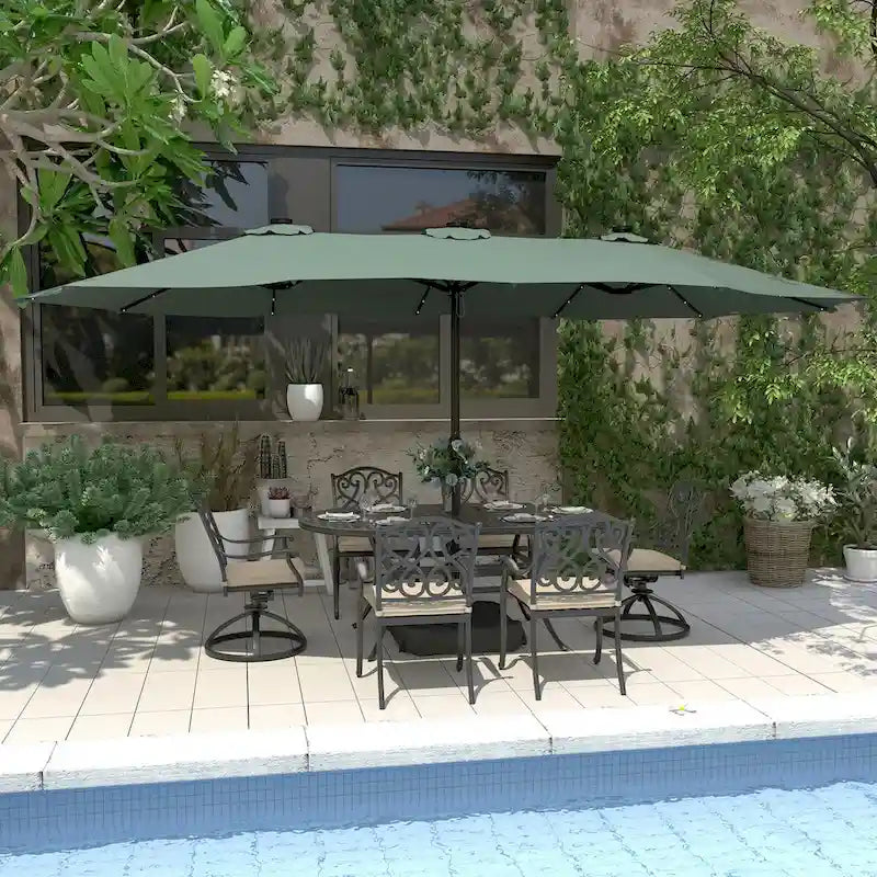 7-Piece Cast Aluminum Dining Set Black for 4-6 People 6 Chairs 1 Oval Table