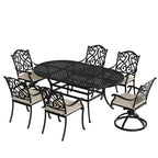 7-Piece Cast Aluminum Dining Set Black for 4-6 People 6 Chairs 1 Oval Table