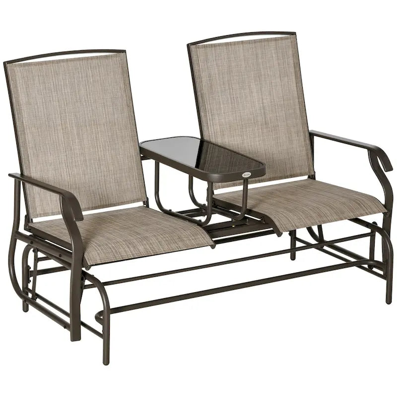 Outdoor Glider Bench with Center Table, Breathable Mesh Fabric