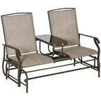 Outdoor Glider Bench with Center Table, Breathable Mesh Fabric