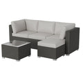 5-Piece Rattan Wicker Patio Set Brown with Beige Cushions 3 Sofas 1 Table 1 Ottoman