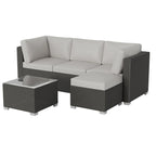 5-Piece Rattan Wicker Patio Set Brown with Beige Cushions 3 Sofas 1 Table 1 Ottoman