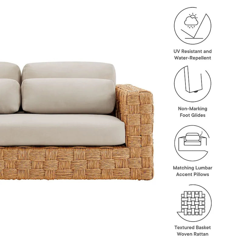 Wicker Rattan Loveseat for 2 People with Cushions and Pillows Aluminum Frame