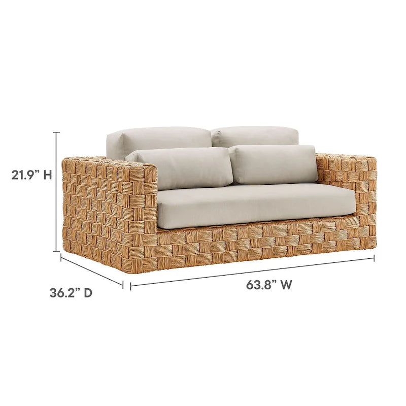 Wicker Rattan Loveseat for 2 People with Cushions and Pillows Aluminum Frame
