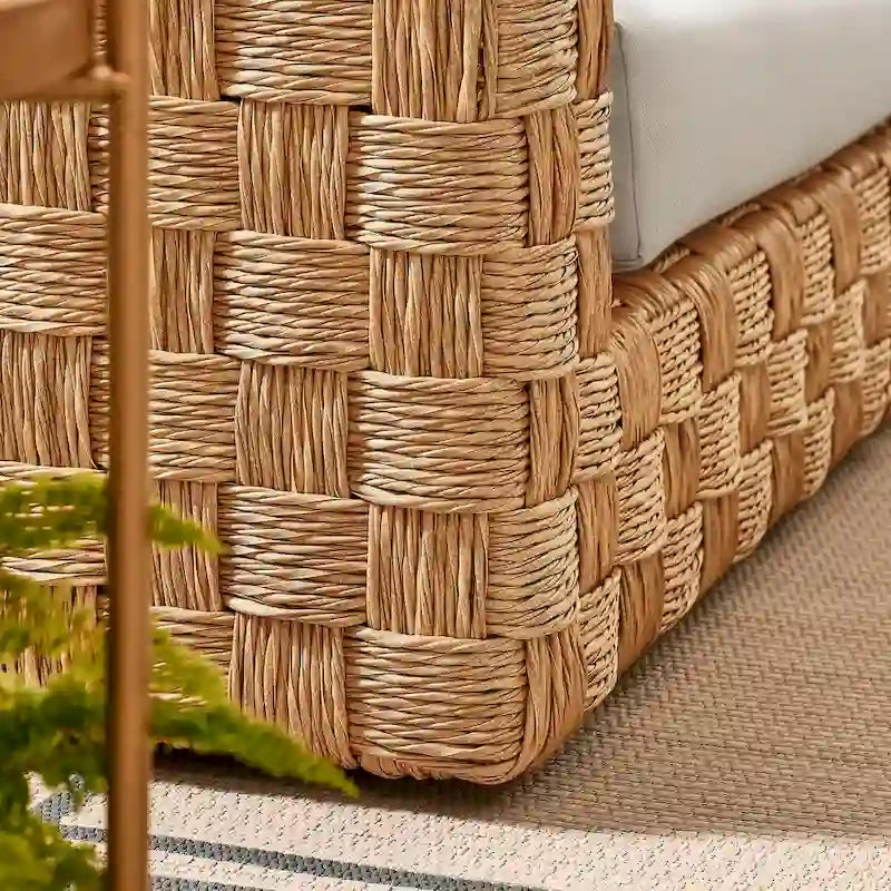 Wicker Rattan Loveseat for 2 People with Cushions and Pillows Aluminum Frame