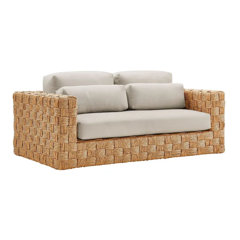 Wicker Rattan Loveseat for 2 People with Cushions and Pillows Aluminum Frame