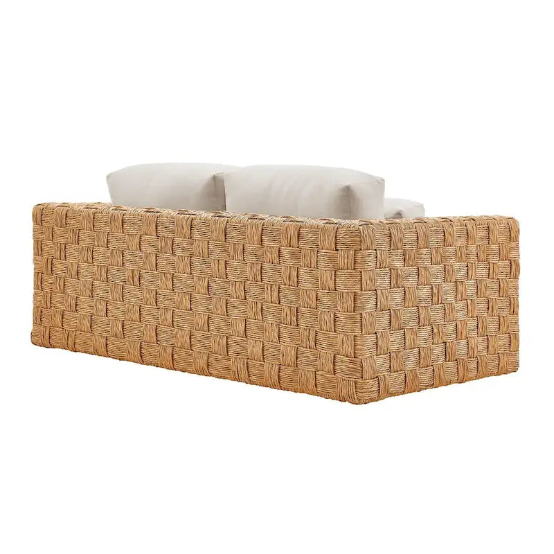 Wicker Rattan Loveseat for 2 People with Cushions and Pillows Aluminum Frame