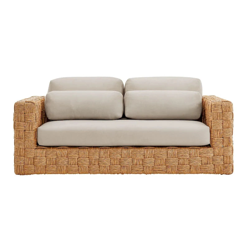Wicker Rattan Loveseat for 2 People with Cushions and Pillows Aluminum Frame