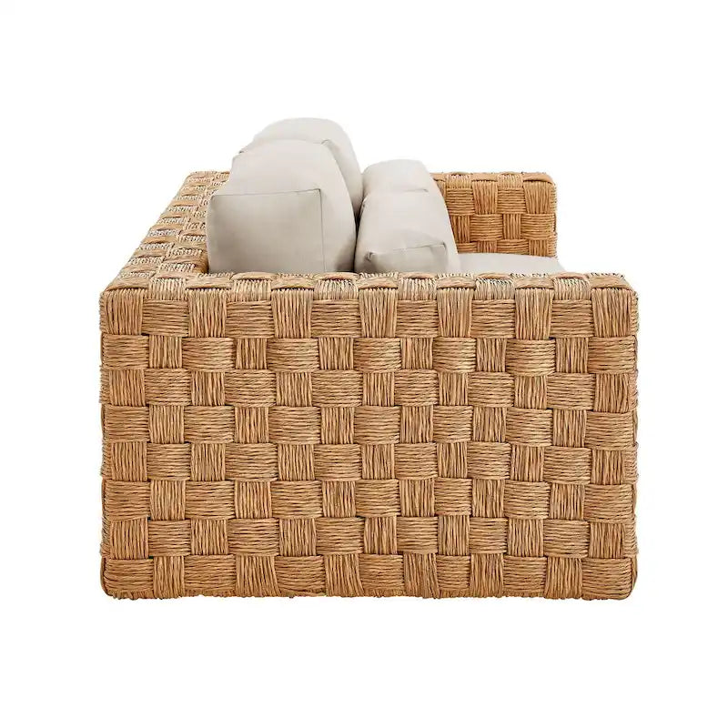 Wicker Rattan Loveseat for 2 People with Cushions and Pillows Aluminum Frame