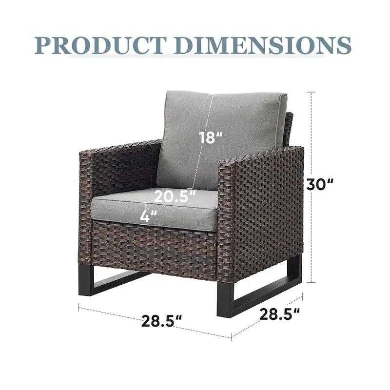 4-Piece PE Rattan Lounge Chair Set Brown 2 Chairs 2 Ottomans with Cushions for 2 People