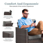 4-Piece PE Rattan Lounge Chair Set Brown 2 Chairs 2 Ottomans with Cushions for 2 People