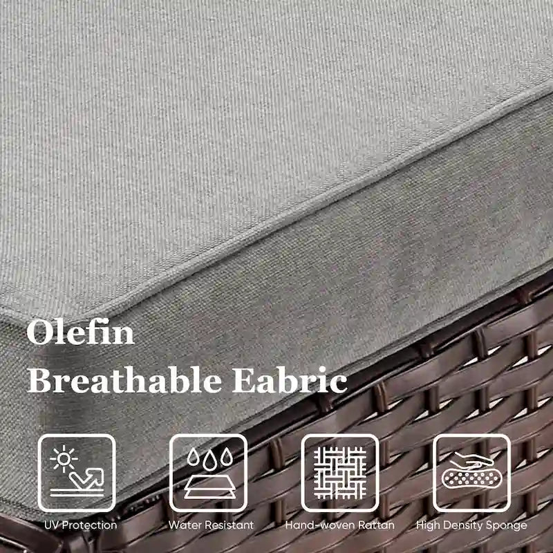 4-Piece PE Rattan Lounge Chair Set Brown 2 Chairs 2 Ottomans with Cushions for 2 People