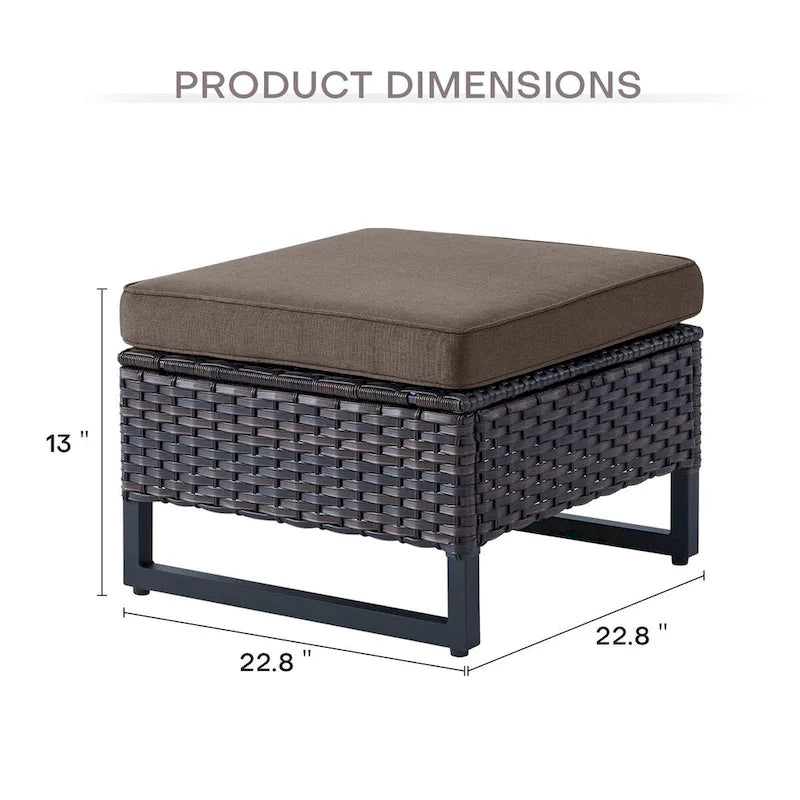 4-Piece PE Rattan Lounge Chair Set Brown 2 Chairs 2 Ottomans with Cushions for 2 People