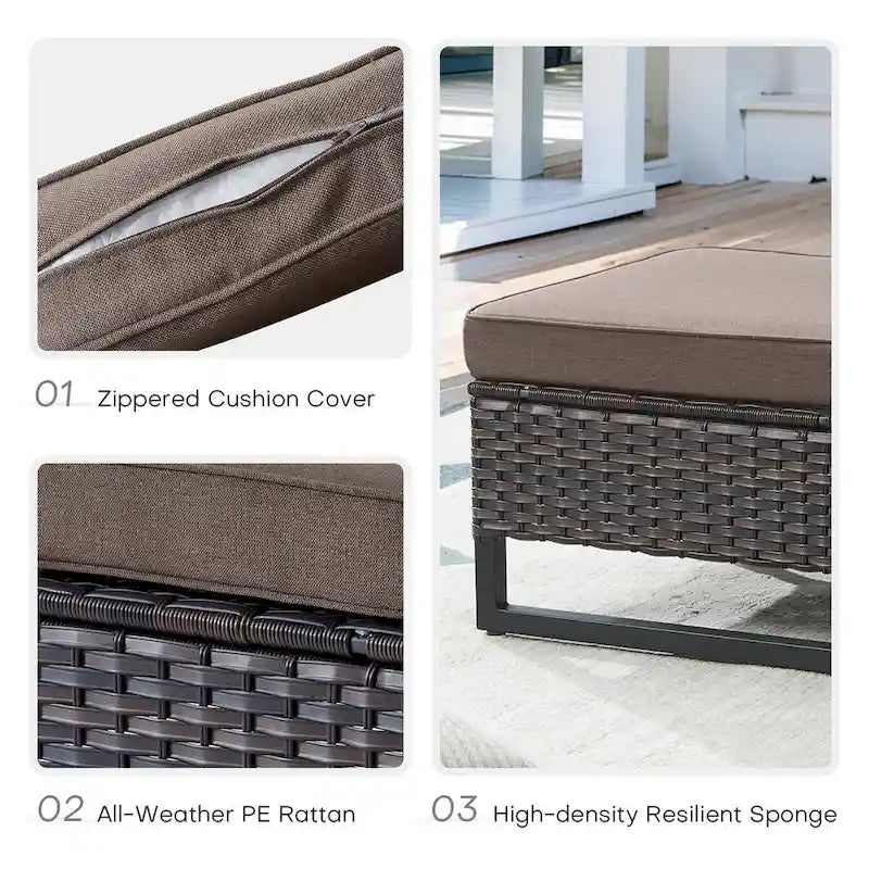 4-Piece PE Rattan Lounge Chair Set Brown 2 Chairs 2 Ottomans with Cushions for 2 People