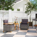 3-Piece Patio Bistro Set Gray 2 Wicker Chairs 1 Round Table with Cushions